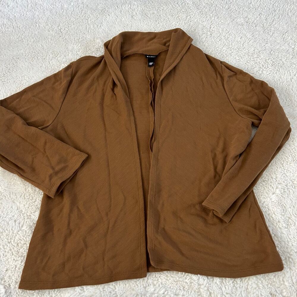 Eileen Fisher Women Brown Wool Blend Open Front Cardigan L Teacher Office Casual